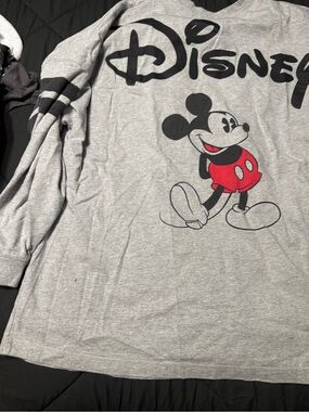 Disney Gray Long Sleeve Tee with Red-Accent Mickey Graphic